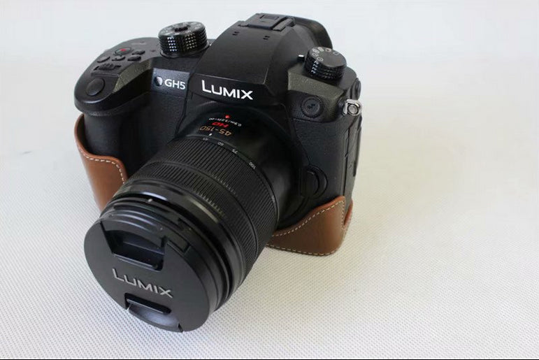 PU Leather Half Camera Case Bag for Panasonic DMC-GH5GK - Brown