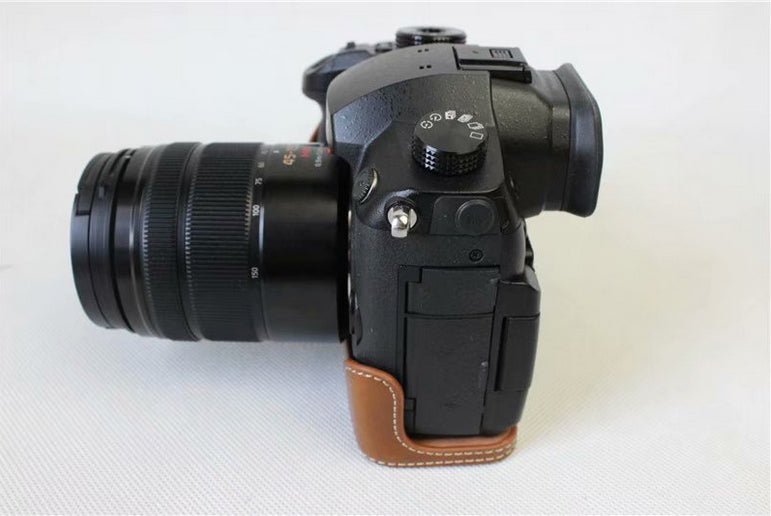 PU Leather Half Camera Case Bag for Panasonic DMC-GH5GK - Brown