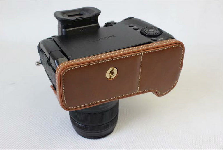PU Leather Half Camera Case Bag for Panasonic DMC-GH5GK - Brown