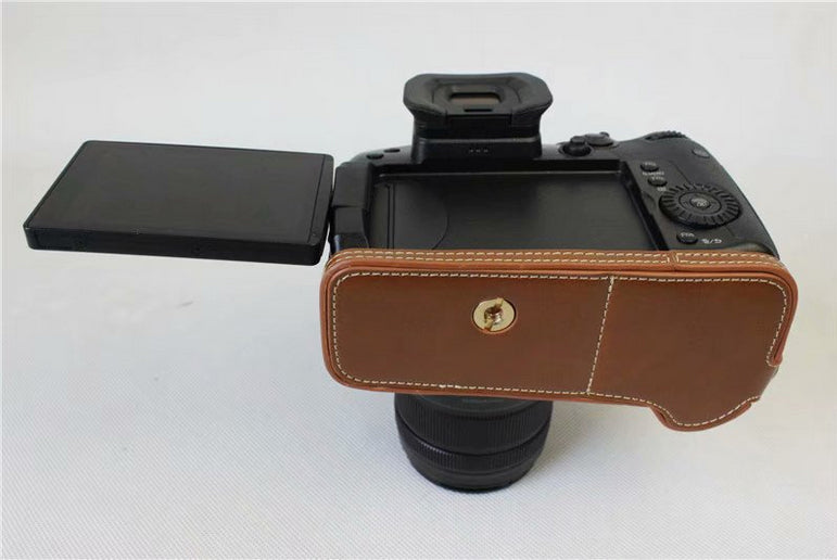 PU Leather Half Camera Case Bag for Panasonic DMC-GH5GK - Brown
