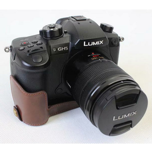 PU Leather Half Camera Protective Case for Panasonic DMC-GH5GK - Coffee