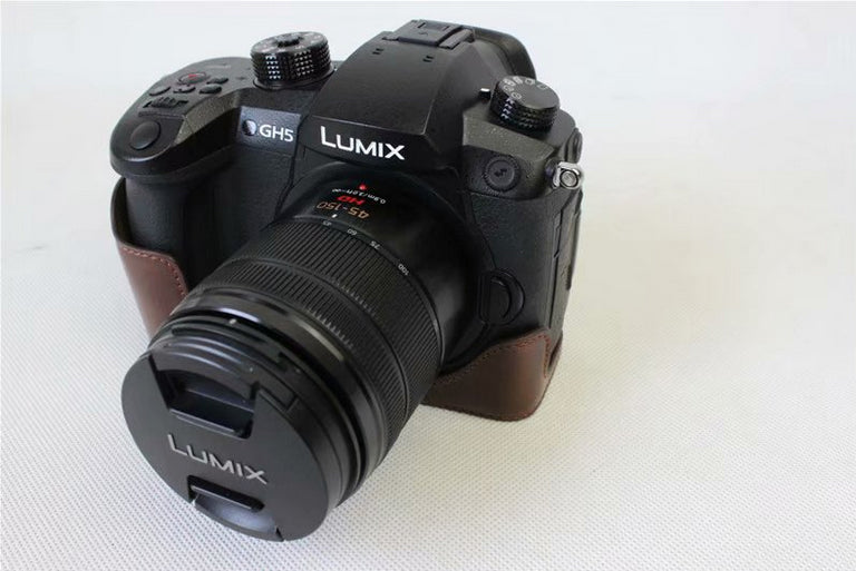 PU Leather Half Camera Protective Case for Panasonic DMC-GH5GK - Coffee