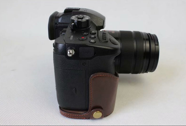 PU Leather Half Camera Protective Case for Panasonic DMC-GH5GK - Coffee