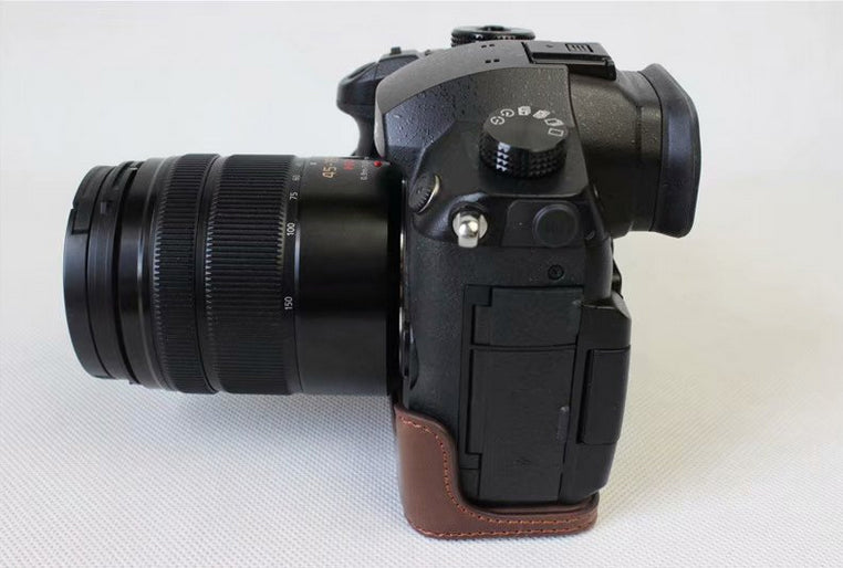 PU Leather Half Camera Protective Case for Panasonic DMC-GH5GK - Coffee
