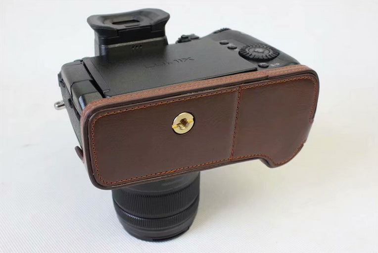 PU Leather Half Camera Protective Case for Panasonic DMC-GH5GK - Coffee