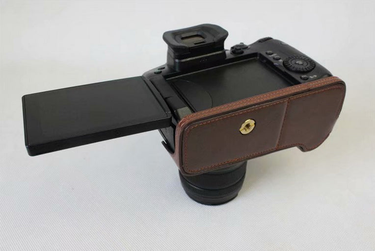 PU Leather Half Camera Protective Case for Panasonic DMC-GH5GK - Coffee