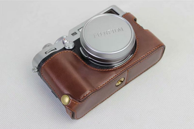 PU Leather Half Camera Protective Shell for Fujifilm X100F - Coffee