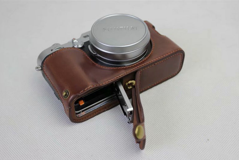 PU Leather Half Camera Protective Shell for Fujifilm X100F - Coffee
