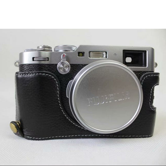 Genuine Leather Half Camera Protection Case Bag for Fujifilm X100F - Black