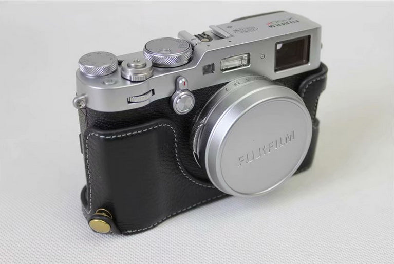 Genuine Leather Half Camera Protection Case Bag for Fujifilm X100F - Black