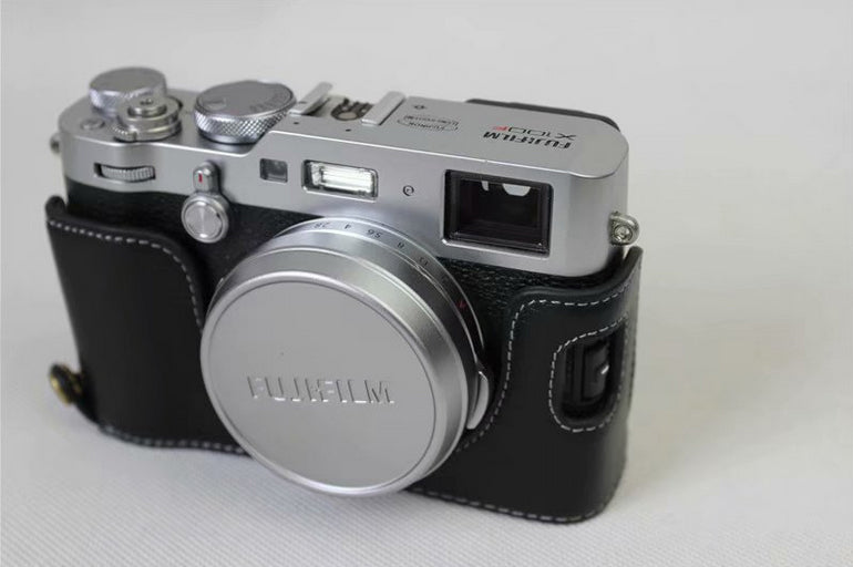 Genuine Leather Half Camera Protection Case Bag for Fujifilm X100F - Black