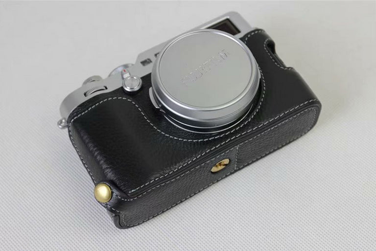 Genuine Leather Half Camera Protection Case Bag for Fujifilm X100F - Black