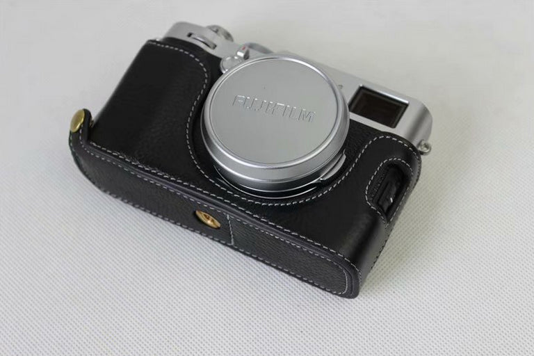Genuine Leather Half Camera Protection Case Bag for Fujifilm X100F - Black