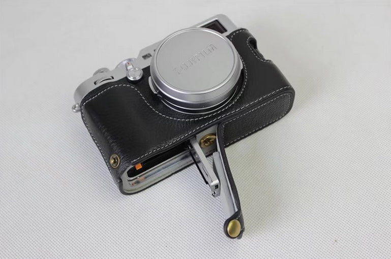 Genuine Leather Half Camera Protection Case Bag for Fujifilm X100F - Black