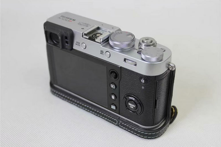 Genuine Leather Half Camera Protection Case Bag for Fujifilm X100F - Black