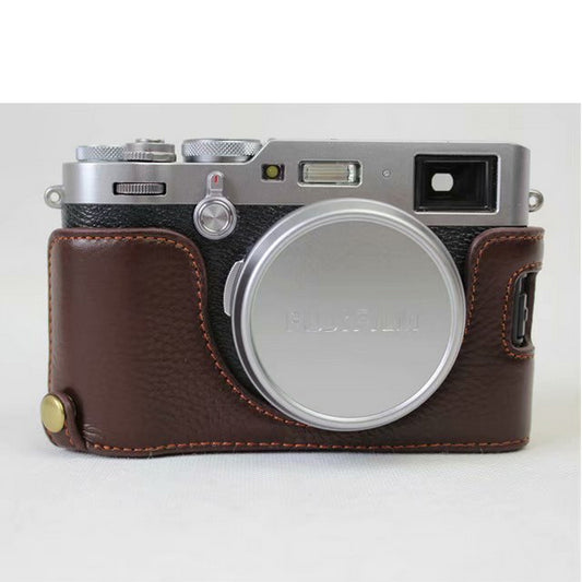Genuine Leather Half Camera Protective Cover Shell for Fujifilm X100F - Coffee