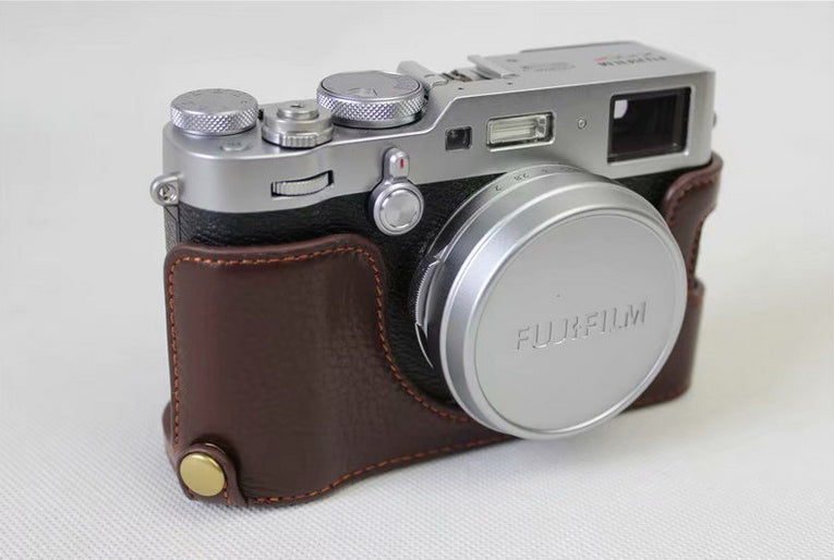 Genuine Leather Half Camera Protective Cover Shell for Fujifilm X100F - Coffee