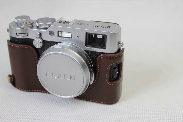 Genuine Leather Half Camera Protective Cover Shell for Fujifilm X100F - Coffee