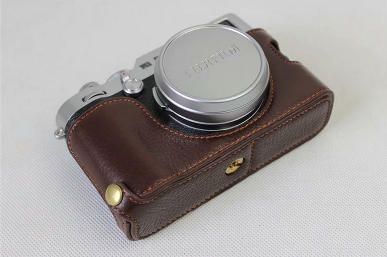 Genuine Leather Half Camera Protective Cover Shell for Fujifilm X100F - Coffee