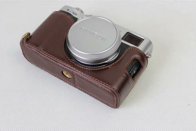 Genuine Leather Half Camera Protective Cover Shell for Fujifilm X100F - Coffee
