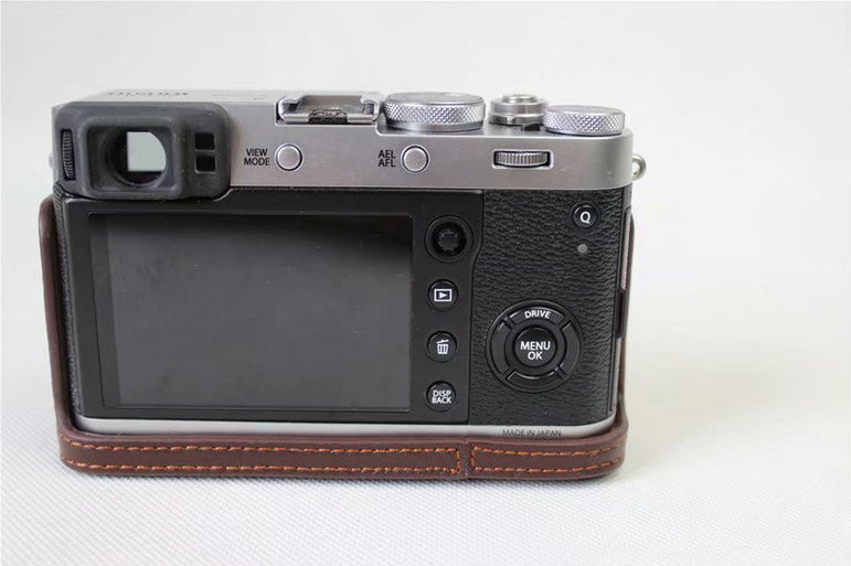 Genuine Leather Half Camera Protective Cover Shell for Fujifilm X100F - Coffee