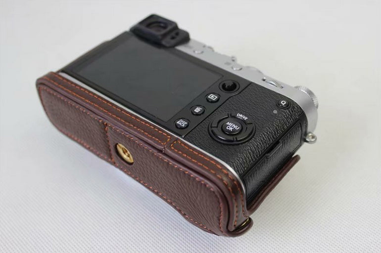 Genuine Leather Half Camera Protective Cover Shell for Fujifilm X100F - Coffee