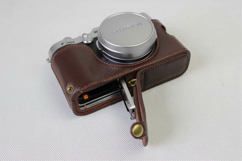 Genuine Leather Half Camera Protective Cover Shell for Fujifilm X100F - Coffee