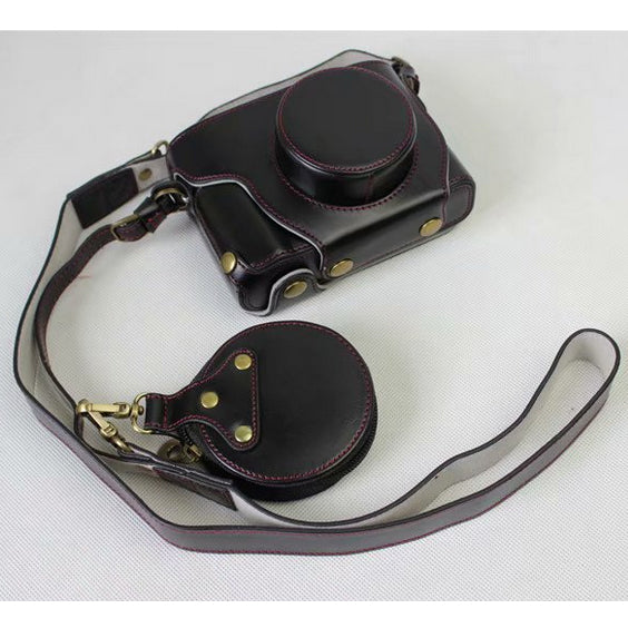 PU Leather Camera Protective Case + Strap + Camera Lens Bag for Fujifilm X100F - Black