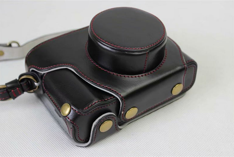 PU Leather Camera Protective Case + Strap + Camera Lens Bag for Fujifilm X100F - Black
