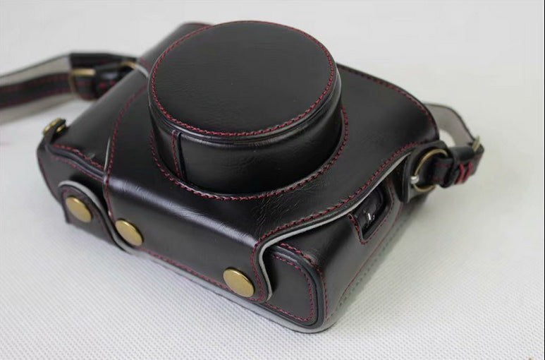PU Leather Camera Protective Case + Strap + Camera Lens Bag for Fujifilm X100F - Black