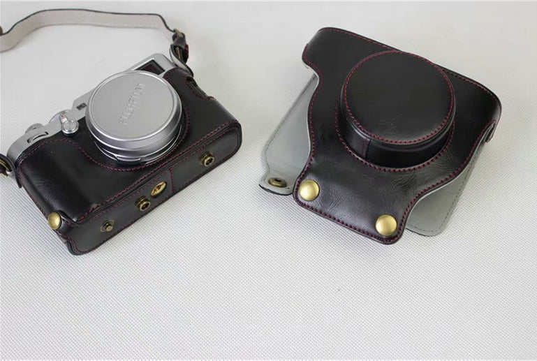 PU Leather Camera Protective Case + Strap + Camera Lens Bag for Fujifilm X100F - Black