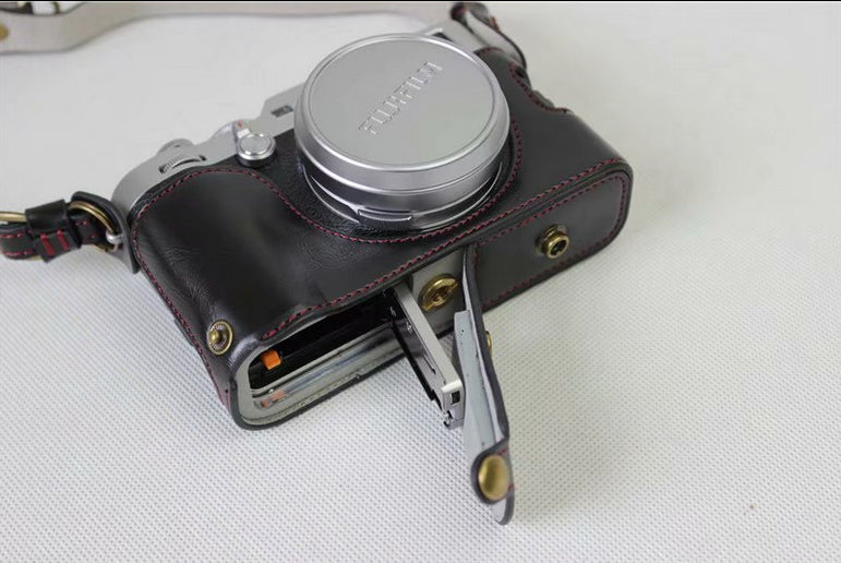 PU Leather Camera Protective Case + Strap + Camera Lens Bag for Fujifilm X100F - Black