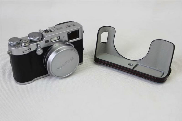 PU Leather Camera Protective Case + Strap + Camera Lens Bag for Fujifilm X100F - Black