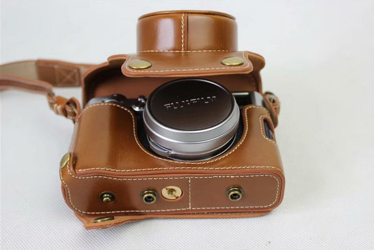 PU Leather Camera Protection Cover Bag + Strap + Camera Lens Bag for Fujifilm X100F - Brown