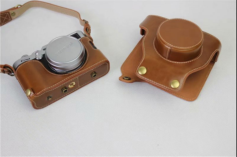 PU Leather Camera Protection Cover Bag + Strap + Camera Lens Bag for Fujifilm X100F - Brown