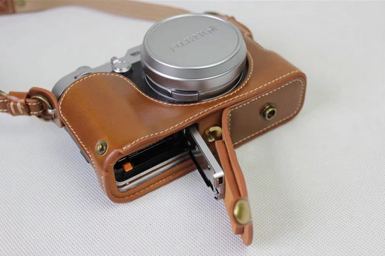PU Leather Camera Protection Cover Bag + Strap + Camera Lens Bag for Fujifilm X100F - Brown