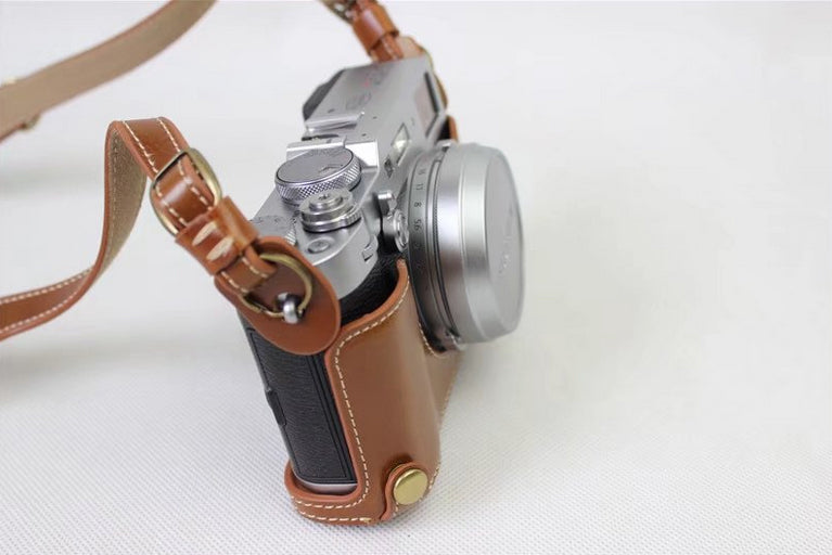 PU Leather Camera Protection Cover Bag + Strap + Camera Lens Bag for Fujifilm X100F - Brown