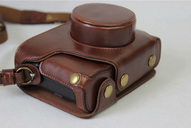 PU Leather Protection Camera Shell + Strap + Camera Lens Bag for Fujifilm X100F - Coffee
