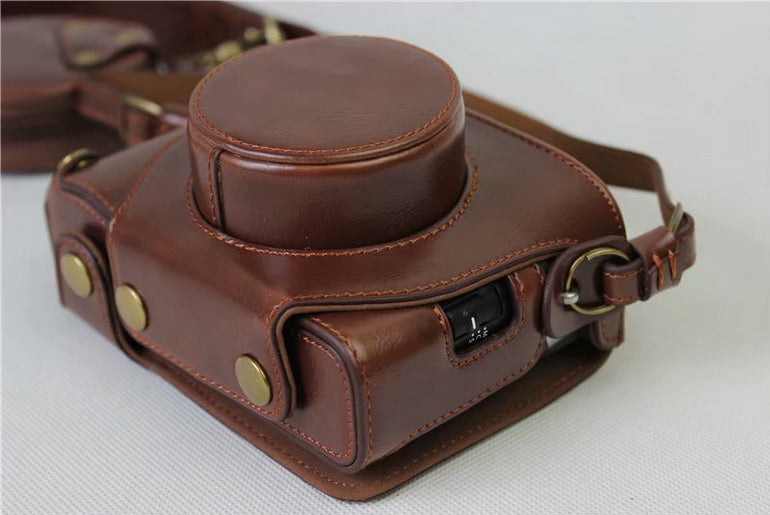 PU Leather Protection Camera Shell + Strap + Camera Lens Bag for Fujifilm X100F - Coffee