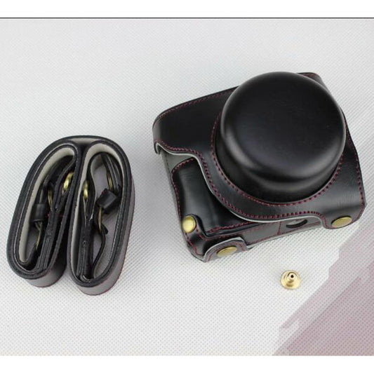 Black - Detachable Base PU Leather Camera Protective Case + Strap for Panasonic GF10