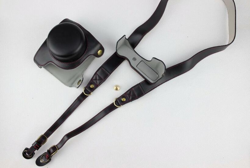 Black - Detachable Base PU Leather Camera Protective Case + Strap for Panasonic GF10