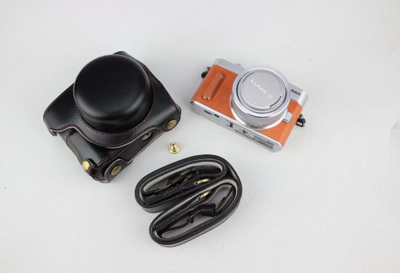 Black - Detachable Base PU Leather Camera Protective Case + Strap for Panasonic GF10