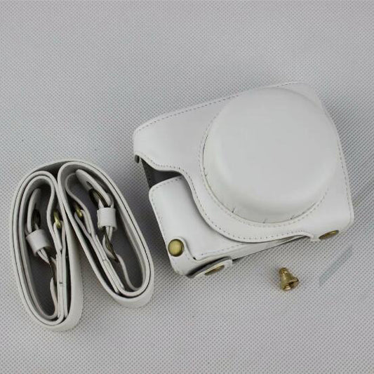 White - Detachable Base PU Leather Camera Protective Cover + Strap for Panasonic GF10