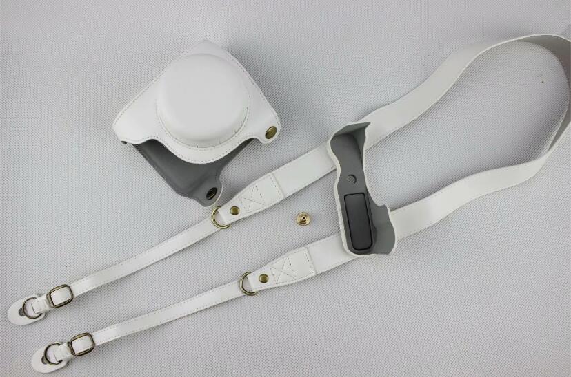 White - Detachable Base PU Leather Camera Protective Cover + Strap for Panasonic GF10