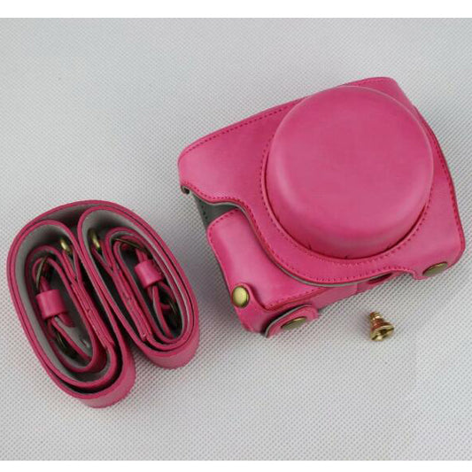 Rose - Detachable Base PU Leather Camera Protective Bag + Strap for Panasonic GF10