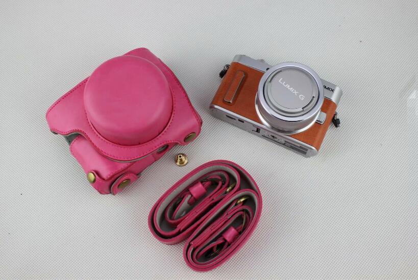 Rose - Detachable Base PU Leather Camera Protective Bag + Strap for Panasonic GF10