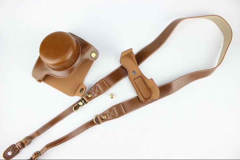 Brown - Detachable Base PU Leather Camera Bag Case + Strap for Panasonic GF10