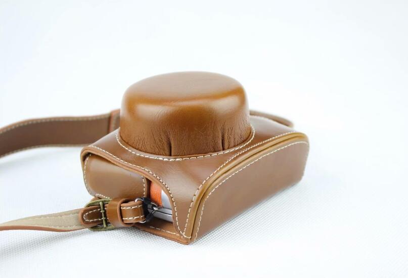Brown - Detachable Base PU Leather Camera Bag Case + Strap for Panasonic GF10