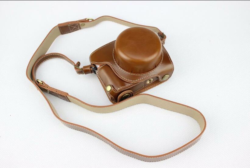 Brown - Detachable Base PU Leather Camera Bag Case + Strap for Panasonic GF10