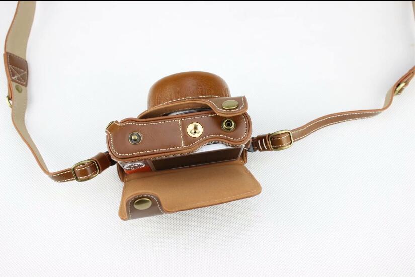 Brown - Detachable Base PU Leather Camera Bag Case + Strap for Panasonic GF10